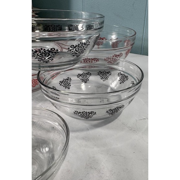 Vintage Durable Heat Resistant  Nesting Bowls Set Of 7 Red Black Floral - Picture 2 of 8